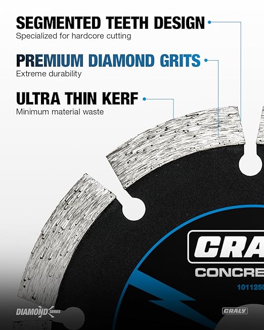 CRALY 5 Inch Super Thin Segmented Diamond Blade, 7/8 in Arbor, 5'' Diamond Stone Blade for Angle Grinder & Masonry Saw, Diamond Cutting Wheel for Cutting Concrete, Brick, Granite, Block, 2PC