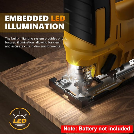 Cordless Jig Saw for Dewalt 20v Max Battery, Brushless Orbital Jigsaw, 0°- 45° Bevel Cuts, 3 Orbital Settings with LED Light for Straight Curve Circle Cutting (No Battery)