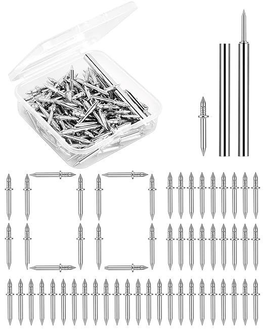 100PCS Double Headed Skirting Nails,Skirting Thread Seamless Nail,Double-Headed Nails, Non Marking Double Sided Nails,Invisible Screws with 1pcs Specific Sleeve Tool.