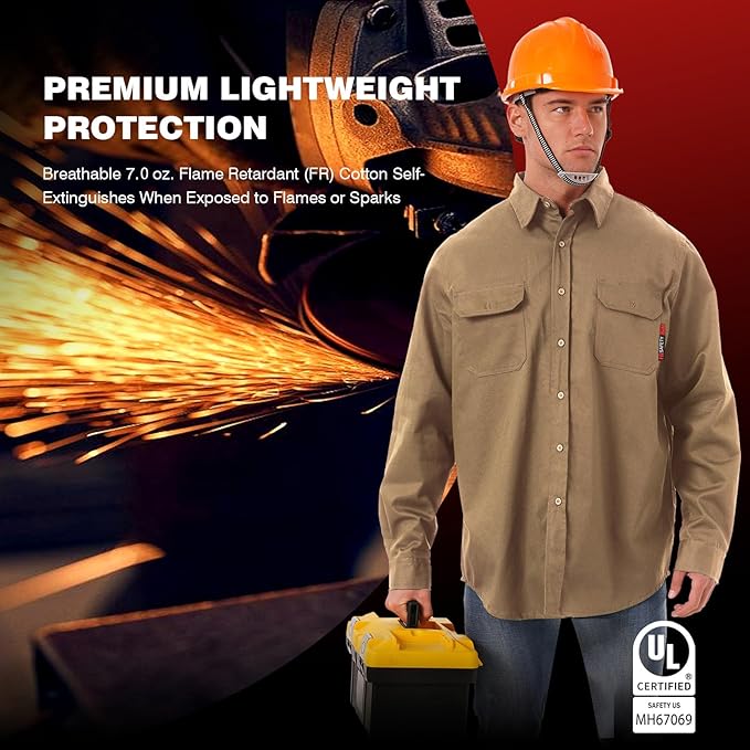 SKSAFETY 7oz FR Shirts for Men, Welding Shirt Hi Vis Flame Resistant 100% Cotton Fire Retardant Longsleeve Shirt CAT2