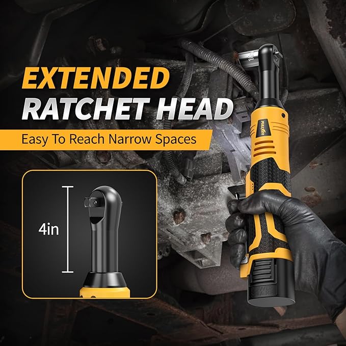 3/8" Cordless Electric Ratchet Wrench Set, 550RPM, 40Ft-lbs, 16.8V Extended Power Ratchet Tool Kit with Variable Speed, 1/4" Adapter, 3" Extension Bar, 2*2.0Ah Battery and Fast Charger(Yellow)