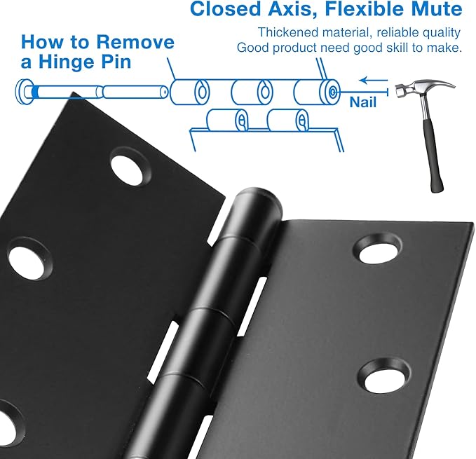 30 Pack Matte Black Door Hinges 3.5 x 3.5 Inch Interior 3 1/2 Inch Door Hinges for Doors Square Radius Corners Flat Iron Hinge 3 쩍"x 3 쩍" Door Hardware Controls