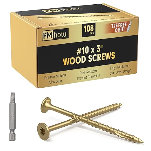 #10 x 3??Deck Screws, 108Pcs Star Drive Wood Screws, Rust Resistant Timber Screws for Timber/Log/Landscaping Wood, T25 Star Bit Included, Gold