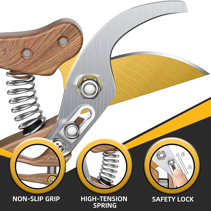 DECERK 8.5" Professional Bypass Pruning Shears ??Heavy Duty Garden Scissors & Clippers for Wood & Tree Trimming, Ultra Sharp SK5 Blade, Ergonomic Handle, Perfect Gardening Gift, 2025 Wood-Like Finish