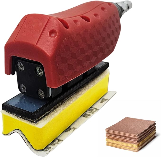 Straight Line Air Sander +13 contoured sanding blocks + 60 Sandpaper sheets Only 520 g for less fatigue. For woodworking, furniture & metal prep. 1-year warranty.