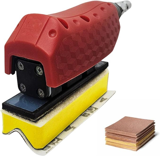 Straight Line Air Sander +13 contoured sanding blocks + 60 Sandpaper sheets Only 520 g for less fatigue. For woodworking, furniture & metal prep. 1-year warranty.