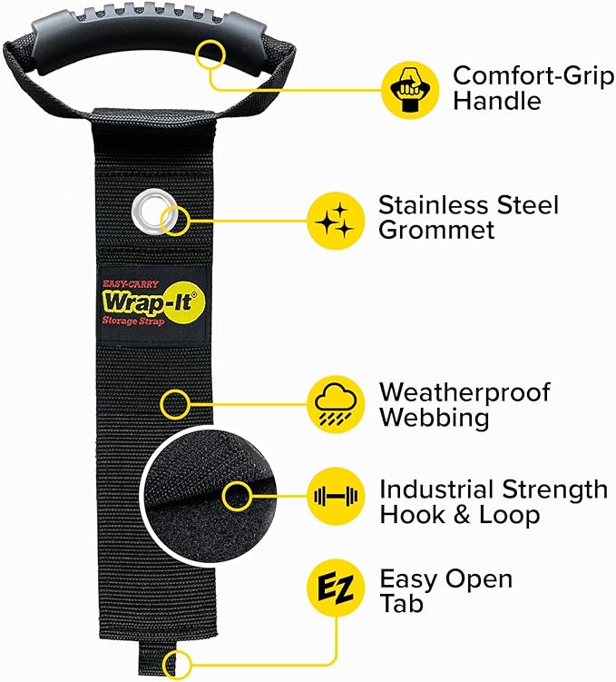 Easy-Carry Wrap-It Storage Straps - 22" (2-Pack) Black with Grommet - Extension Cord Holder Organizer for Garden Hose Storage Cord Straps