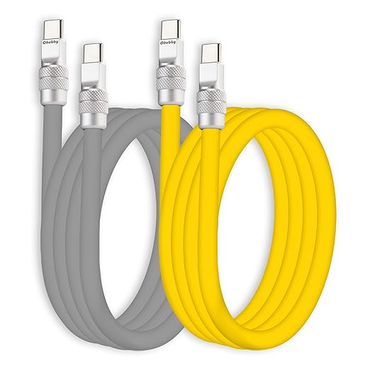 chubbycable Couple Chubby 2-Pack 240W USB C Cable Extra Thick Silicone Fast Charging Cable Compatible with iPhone 17-15 Series iPad Galaxy Series, Gray+Yellow, Type-C to Type-C, 16.4FT