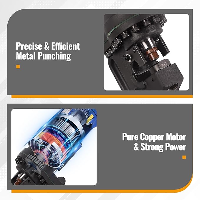 1200W Electric Hydraulic Hole Puncher,1HP Steel Punching Machine 過1/4"-4/5",Hole Digger Hydraulic Punch with Carbon Brush 5 Dies for Steel Iron Aluminum Plate,Copper,Angle Steel,110V
