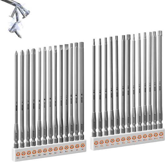 26Pieces Fixedge Screwdriver bit set, 6 inches Magnetic Alloy Steel Phillips/Slotted/Square/Torx/Hex/Security Torx Insert Power Bits Tips with Storage Organizer for Home Repair