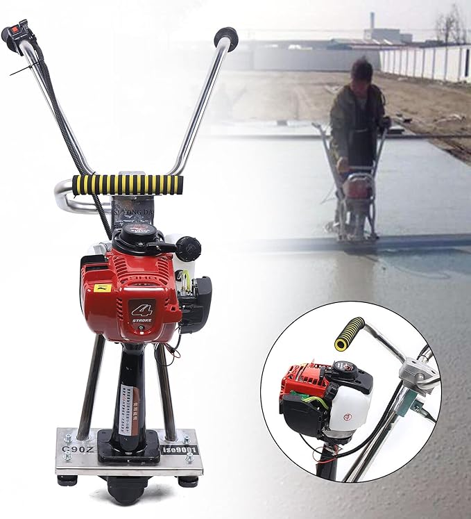 Eapmic Gas Powered Concrete Screed Engine, 4-Stroke 1.2HP 35.8CC Concrete Wet Screed Machine Heavy Duty Stainless Steel Frame Concrete Surface Finishing Vibra Tool Without Leveling Board