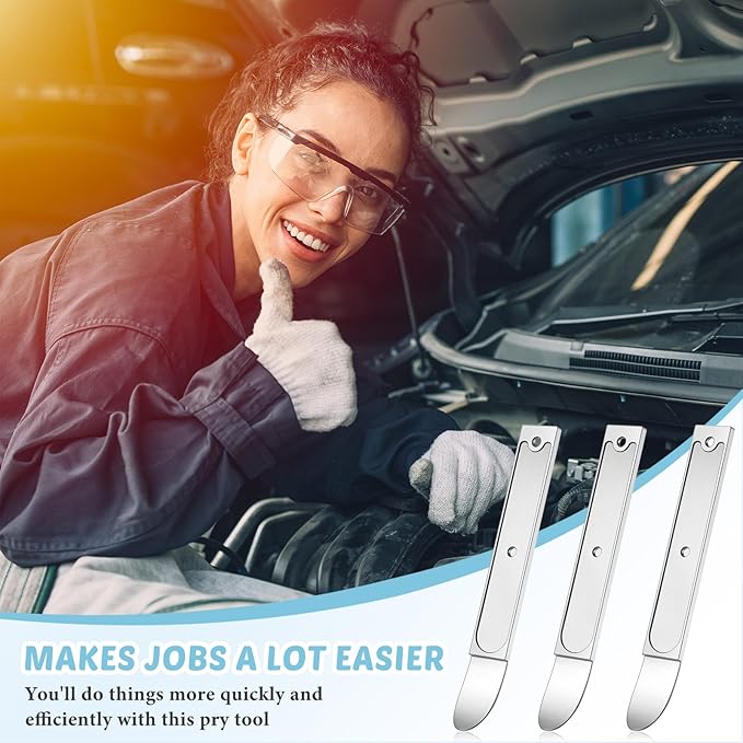 Therwen 3 Pcs 4140 Steel Trim Removal Tool Metal Pry Tool Automotive Pocket Pry Bar for Auto Planes to Remove Trim Interior and Exterior Parts (Silver)