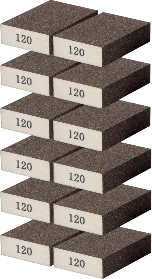 12Pcs Sanding Sponge 120 Grit Sanding Block Washable and Reusable for Wood, Metal, Wall Polish