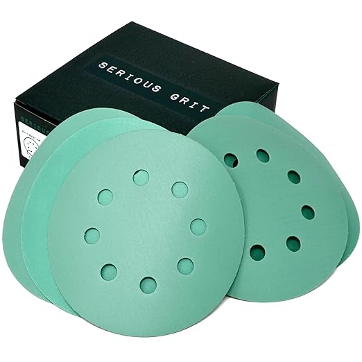 Serious Grit Sanding Discs 5 Inch 8 Hole Fine Grit Assortment - 320, 400, 600, 800, 1000 Grit (10/each) - Hook & Loop Wet Dry Film Sandpaper Discs - Sand Paper for Random Orbital Sanders - 50 Pack Box