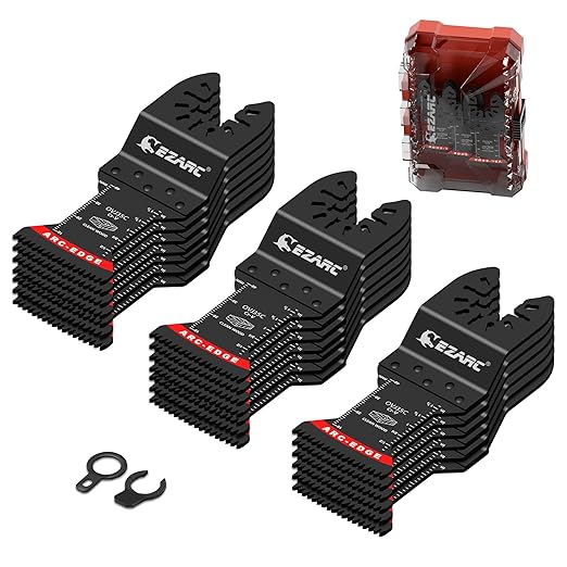 EZARC Japanese Tooth Oscillating Saw Blades, 20 PCS Arc Edge Oscillating Multitool Blades Clean Cut for Wood and Plastic, Universal Quick Release Multi Tool Blades Kits