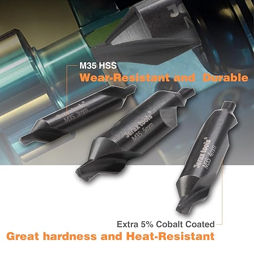 M35 HSS 60-Degree Angle Center Drill Bit Set, Countersink Tools for Lathe Metalworking for Stainless Steel, Alloy Steel, Cast Iron, Aluminum and Other Tough Metals (6 pcs)