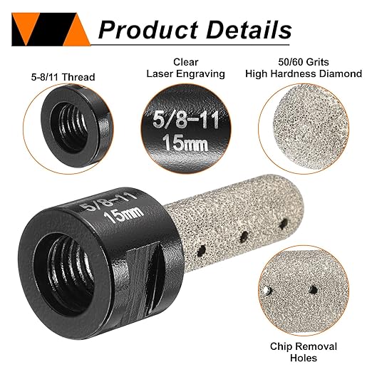 HARFINGTON 2pcs Diamond Finger Bit 15mm Dia Dry Core with 5/8"-11 Thread Diamond Chamfer Bit for Enlarging Shaping Milling Existing Holes on Porcelain Tile Ceramic Marble Countertop, Black