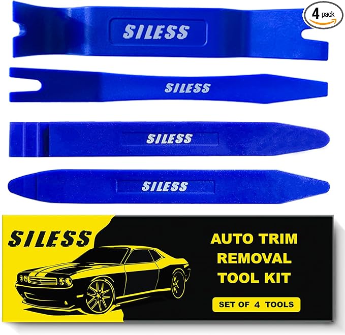 Siless Auto Trim Removal Tool Set - 4 pcs - Auto Trim Tool Car Tools, Easy Door Panel Removal Tool, Fastener Removal, Clip, Molding, Dashboards, Interior Trim Tools (No Scratch Plastic Pry Tool Kit)