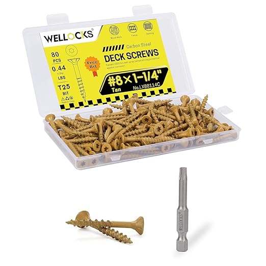 WELLOCKS Deck Screws, Wood Screws, Tan, Superior Rust Resistant, Epoxy Coated, Above 1000 Hour Salt Spray Coating T25 Torx Star Bit Included for Outdoor Wood Fence (Trial Size 0.44LBS, #8횞1-1/4")