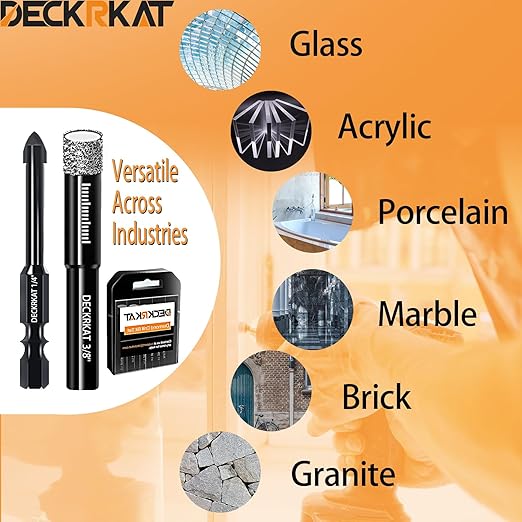 DECKRKAT 10-Piece Dry Diamond Drill Bits & TileDrill Bits - 3/16"(x2), 1/4"(x3), 5/16", 3/8", 1/2" + 1/4"(x2) Masonry Bit for Tile,Ceramic, Porcelain,Marble,Granite.