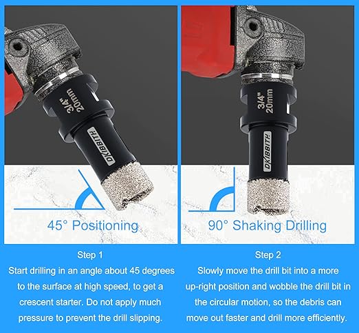 DKIBBITH Dry Diamond Core Drill Bits 3/4 Inch Tile 20mm Vacuum Brazed Angle Grinder Hole Saw for Porcelain Ceramic Granite Brick Concrete with 5/8-11 Thread to 3/8'' Hex Shank Adapter, Black