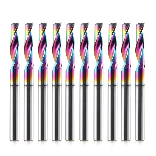 HOZLY CNC Single Flute Router Bits 1/8 Inch Shank,1/8 Inch Cutting Dia,12mm（0.472” Cutting Length,Solid Tungsten Carbide Alloy End Mill, DLC Coating Milling Cutter for Aluminium,Pack of 10