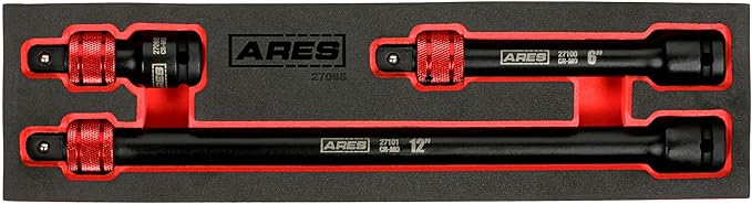 ARES 27098-3-Piece 1/2-Inch Drive Locking Impact Socket Extension Set ??Aluminum Locking Ring Collar for Quick Release of Sockets and Accessories ??3-Inch, 6-Inch, and 12-Inch Extensions