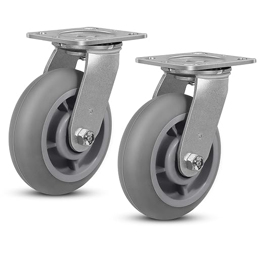 6"x 2" Heavy Duty Caster, Thermoplastic Rubber Casters(Crown Tread)- 500 Lbs Per Casters, Plate Caster for Furniture Platform Trucks Workbench(2 Pack Swivel)