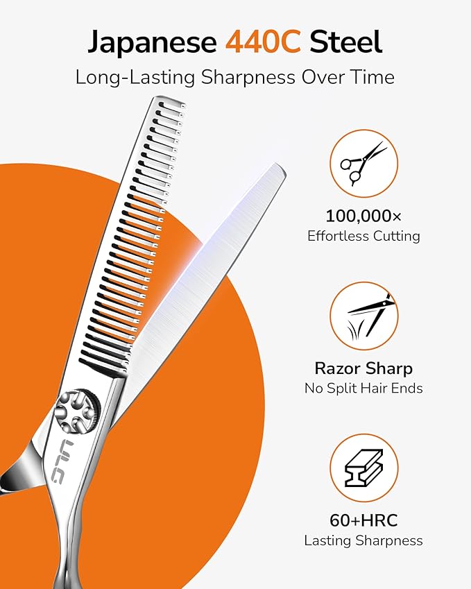 ULG Professional Hair Thinning Scissors 6.7?? Japanese 440C Stainless Steel, 32-Teeth Texturizing Shears with Adjustable Tension Screw, Ergonomic Offset Handle, Ultra Sharp Blades for Salon & Home Use