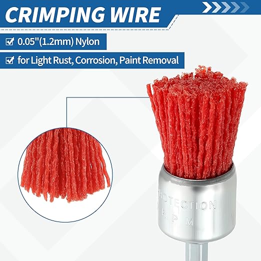 Wire Brush for Drill (1"/25mm) 1Pack, Crimping Steel Wire 0.05" (Nylon) Red Wire Brush Drill Attachment with 1/4" Hex Shank - for Rust,Cleaning, Deburring on Cast Iron
