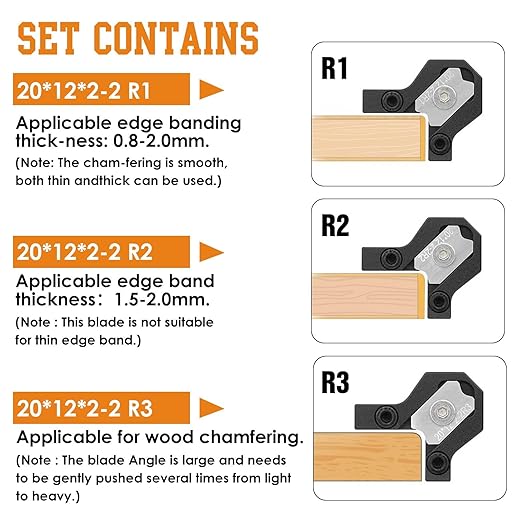 Professional Edge Banding Trimmer Tungsten Steel Blades Kit - Adjustable Edge Banding Trimmer,veneers,with Tungsten Blades for Flush Trim, Chamfer & Rounded Edges on Wood, PVC & Veneer