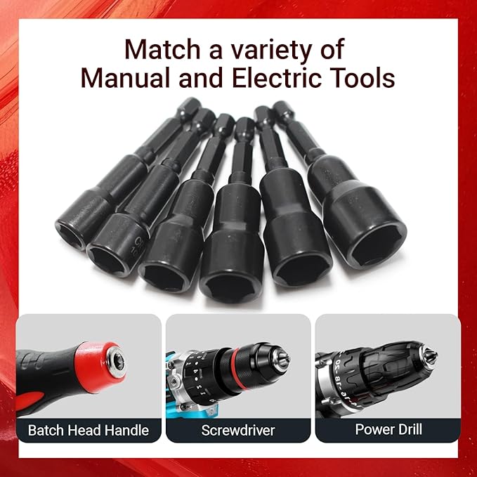 12-Piece Magnetic Nut Driver Set,Impact Power Hex Nut Driver Drill Bit Master Kit, SAE(1/4"-9/16") & Metric(8mm-14mm) Size, 1/4??Quick Install & Release, Cr-V Steel