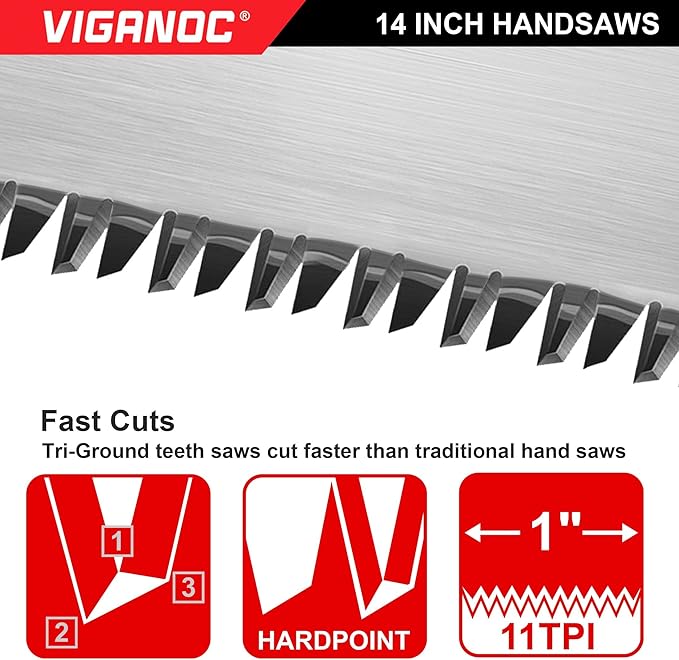 Vigaoc Hand Saw, Fine Cut Handsaws, 11TPI Sharp Wood Saw for Wood Working and Gardening, 14-inch