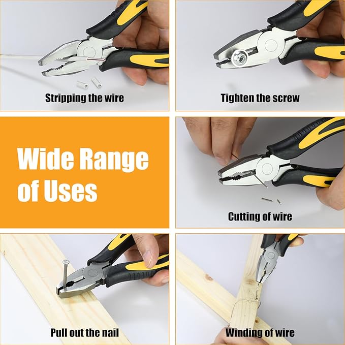 Lineman's Pliers Combination Pliers 6 Inch & 8 Inch Pliers with Wire Cutter竊?Heavy Duty Chrome Vanadium Steel Construction Professional Handle