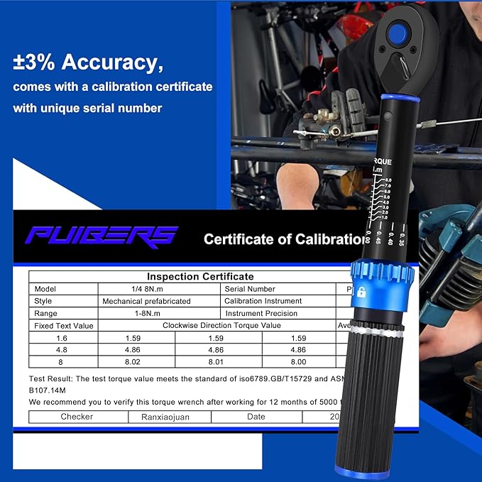 1/4" Drive Small Torque Wrench 1-8 Nm (8.85-70.8 in lb) 짹3% Precision, Dual-Direction 72-Tooth Click Torque Wrench for Bicycle, Electronics, Small Engine Repair, and Delicate Fasteners