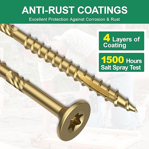 #10 x 3-1/2??Deck Screws, 108Pcs Star Drive Wood Screws, Rust Resistant Timber Screws for Timber/Log/Landscaping Wood, T25 Star Bit Included, Gold