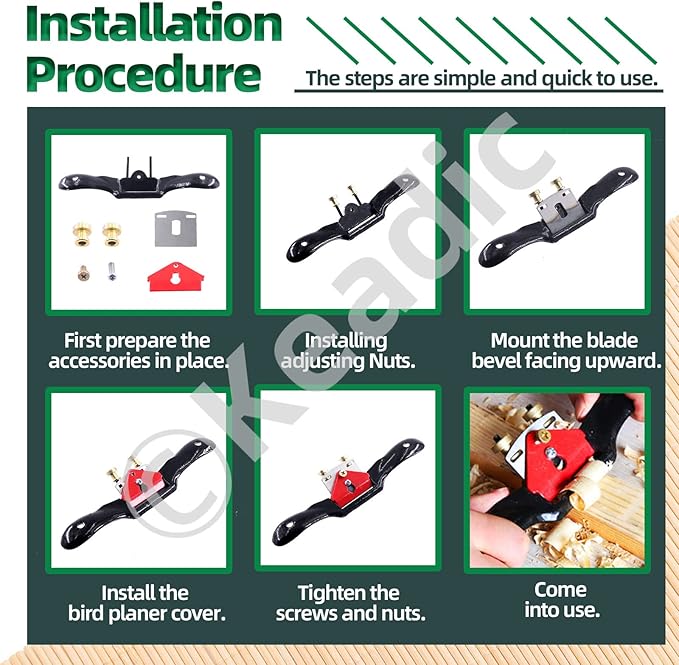 Keadic 8Pcs 9" 10" Adjustable Spokeshave Kit Contains Manual Planer with Flat Base Replacement Metal Blades 4-Way Rasp File and Portable Woodworking Planes for Deburring Carving Crafting
