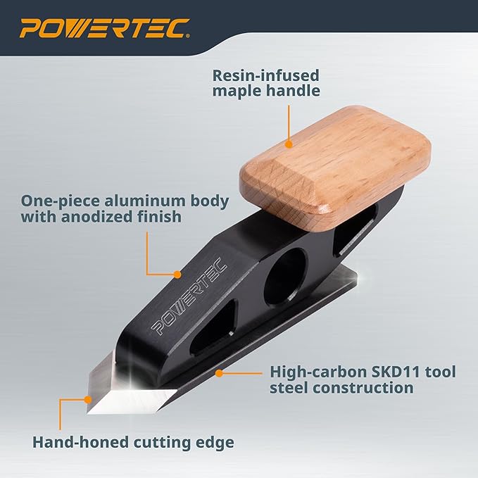 POWERTEC Chisel Plane with Spear Point Blade – Compact Edge Trimming Tool for Woodworking, Plug Trimming, Corner and Joinery Cleanup – Includes Wrench (72163)