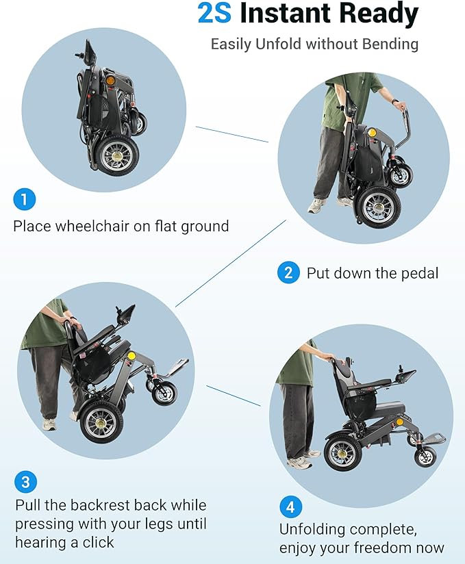 Goldseason 30 Mi Foldable Electric Wheelchairs for Adults & Seniors ??Lightweight All-Terrain Travel Motorized Wheelchair, Supports 400 lbs, 500W Power Wheelchairs with 13" Off-Road Tires, Gray