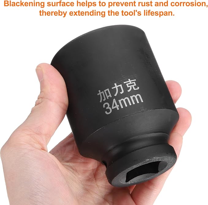 HARFINGTON 4 Point Square Socket 3/4" Drive by 34mm Metric Square Impact Socket 40CR Blackening Standard Wheel Sockets Pneumatic Socket Tool for Auto Repair Mechanical Maintenance Home Use