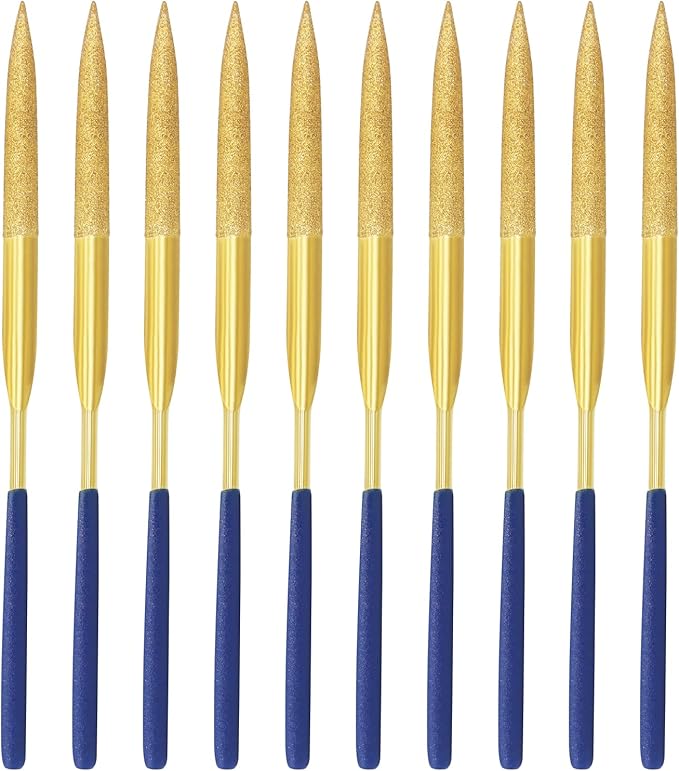 10 PCS Diamond Needle File (3×140mm) 150 Grit Titanium Coated Mini Metal Files Half Round Files for Precision Metal File Work Miniature DIY Jewelers/Glass/Ceramic
