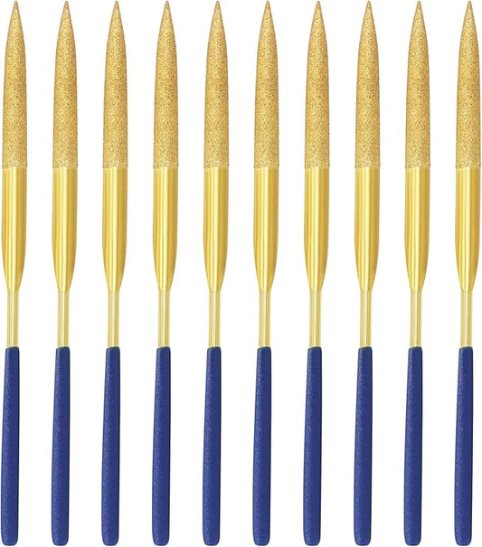 10 PCS Diamond Needle File (3×140mm) 150 Grit Titanium Coated Mini Metal Files Half Round Files for Precision Metal File Work Miniature DIY Jewelers/Glass/Ceramic