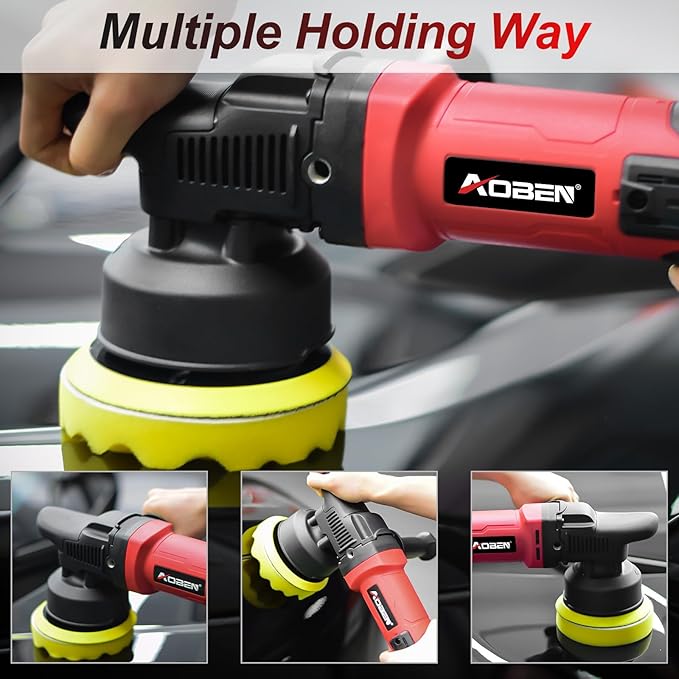 AOBEN Buffer Polisher,5 inch Dual Action Polisher,Long Orbit 16mm Random Buffer Polisher kit with 6 Variable Speed 1000-5500rpm,Detachable Handle,7 Buffing Pads for Car detailing Polishing and Waxing