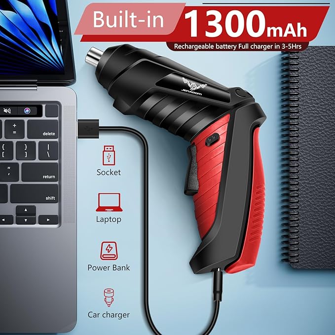 Electric Screwdriver, 3.6V Cordless & Rechargeable Screwdriver Set, 47pc Drill Set with Led Lights, USB Charging Cable