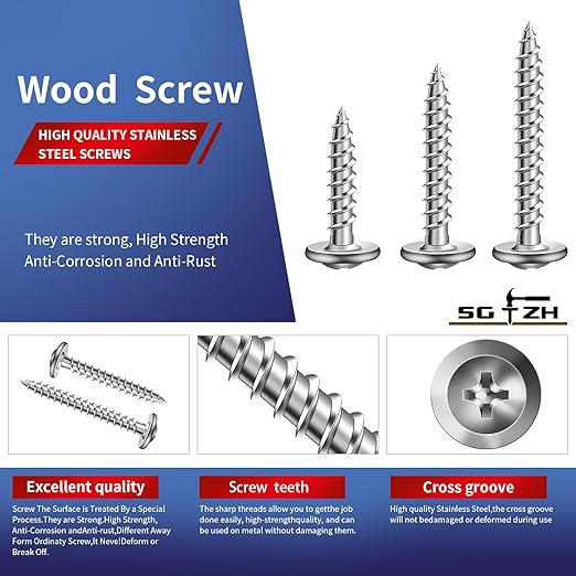 #8 x 5/8" Wood Screw 100Pcs 410 Stainless Steel Standard Thread Truss Head Fast Self Tapping by SG TZH