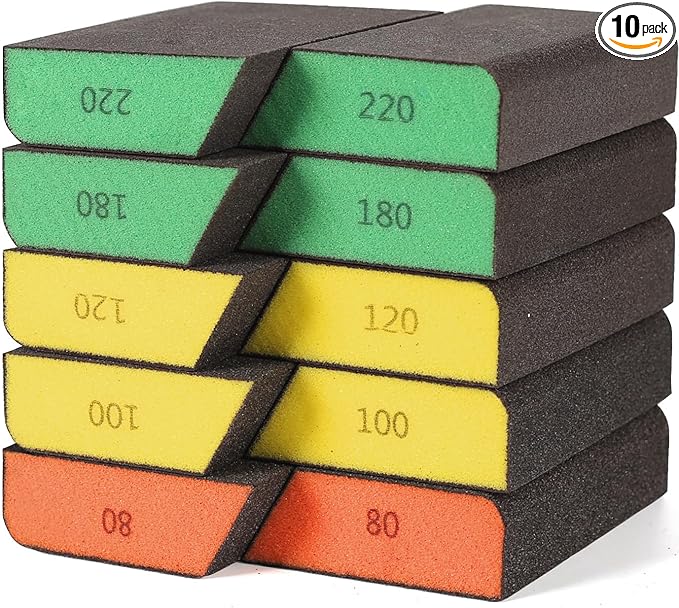 10 Pack Single Sanding Block, Washable and Reusable Sanding Sponge 80/100/120/180/220 Grit Sandpaper Block for Wood Drywall Metal Sand Paper Brick