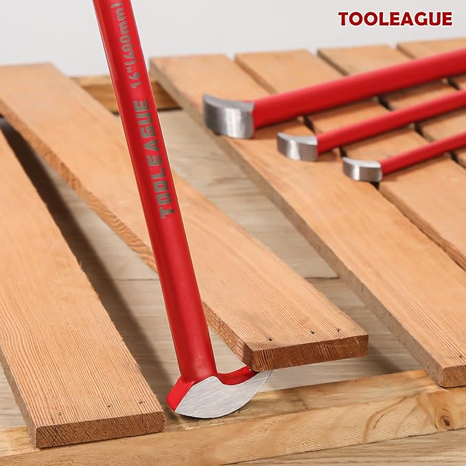 TOOLEAGUE 4Pcs Rolling Head Pry Bar Set,6",12",16",20" Heavy Duty Pry Bars Hand Tool for Garages,Machinery Aligning & Prying, Red
