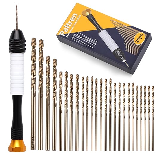 Pin Vise Hand Drill Set with 25 M2 Micro Twist Drill Bits (0.6-2.5mm) | for Jewelry Making, Resin Crafts, Wood, Plastic & Precision Model Building