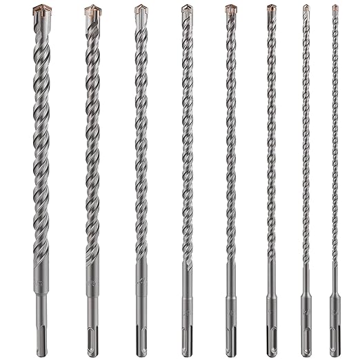 5pcs 1/4" X 8"-6" Cross-Type Double Thread Carbide Drill Bits for Concrete, Brick, Stone, Hammer Drill