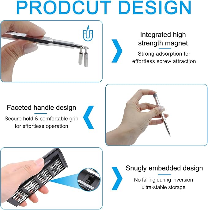24-In-1 Magnetic Screwdriver Set, Mini Repair Toolkit with Micro Bits, for Watch Glasses Electronics Phone Computer Laptop Game Console Maintenance, Home Use with Repair Tweezers